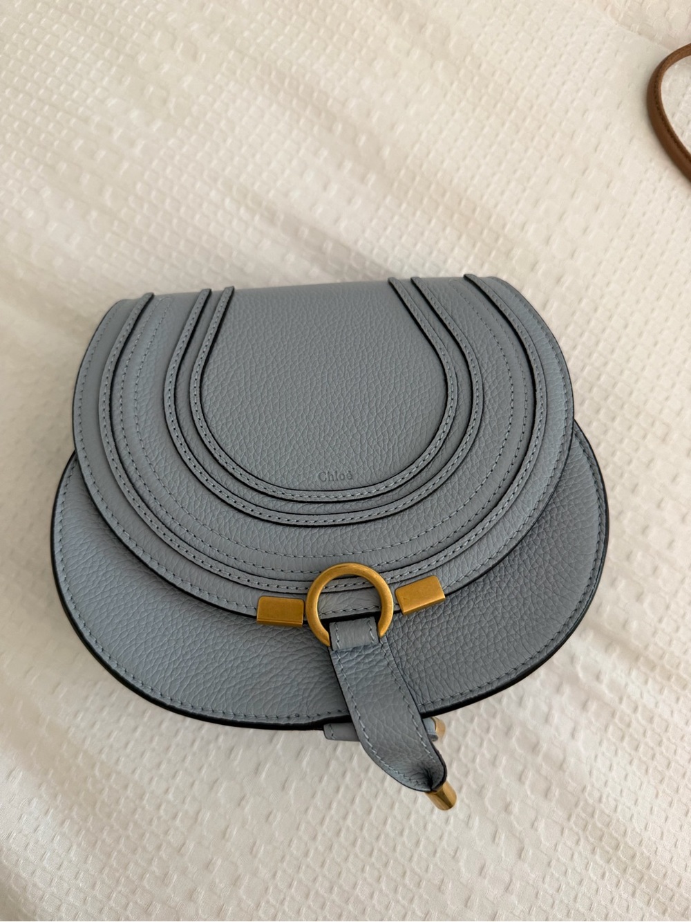 Chloè Small Marcie Saddle Bag in Light Gray/Blue